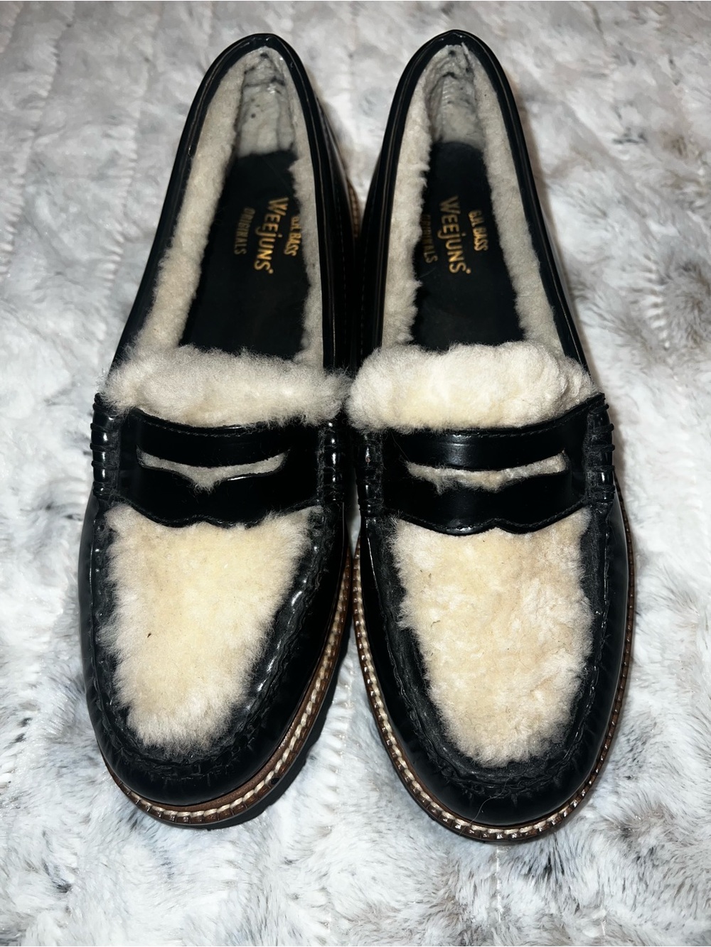 G.H. Bass Weejuns Whitney Black Leather Faux-Shearling Penny Loafers Sz-7 - Picture 3 of 10